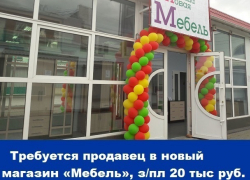 Требуется продавец в новый магазин «Мебель», зарплата 20 тысяч рублей