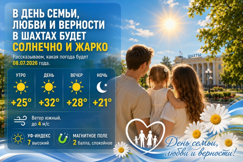 В День семьи, любви и верности в Шахтах будет солнечно и жарко