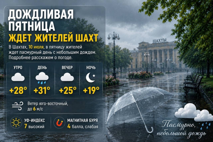 Дождливая пятница ждет жителей Шахт